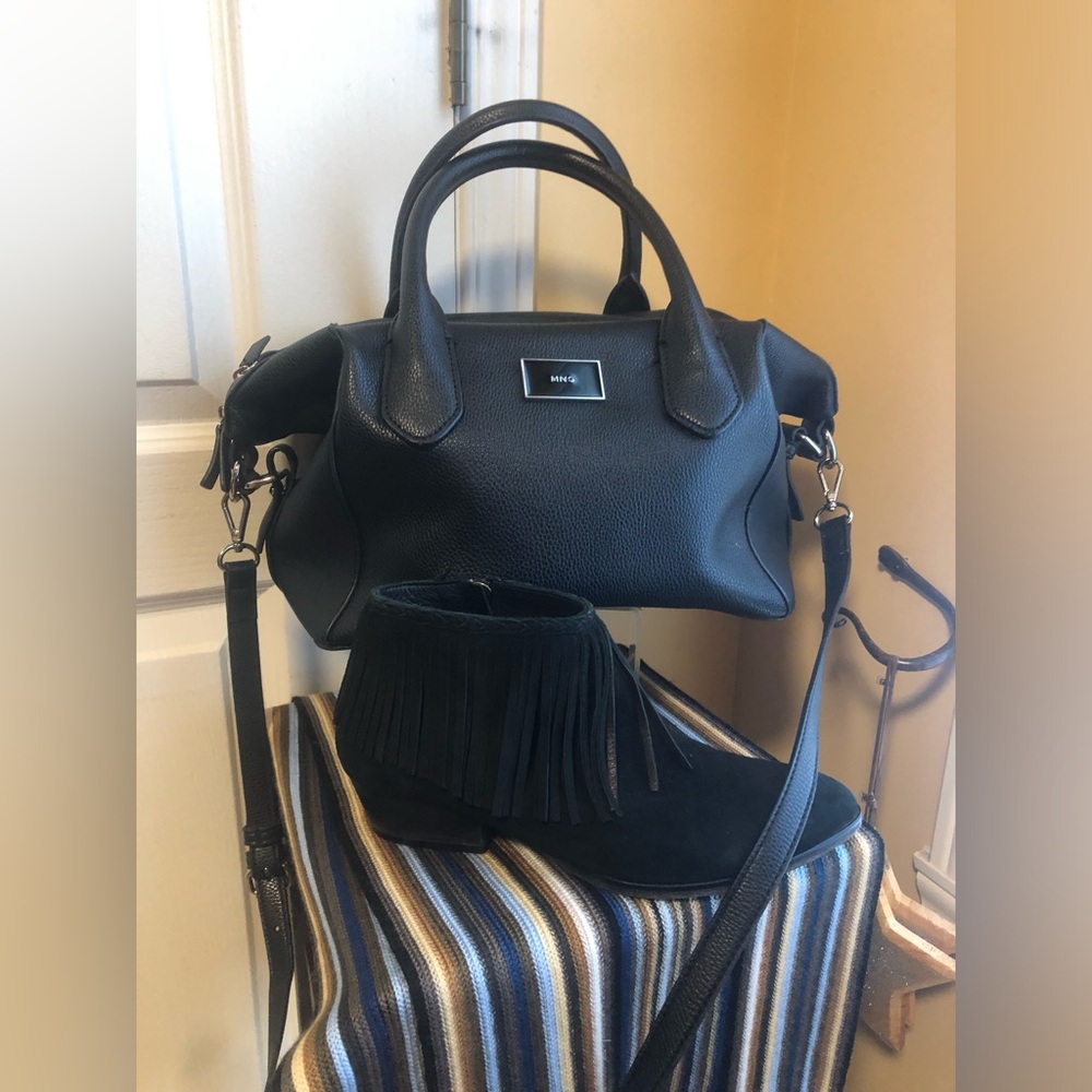 MNG Black Pebbled vegan Leather Satchel